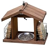 Vogelhaus aus Holz mit Futternapf oder Trinknapf als Metallschale für den Garten/Balkon zum Aufhängen Vogelfutterhaus Futterstation für Energieblock