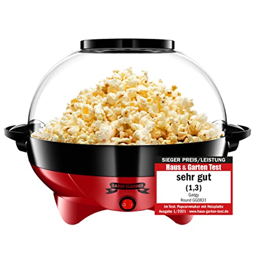 Gadgy ® Popcornmaschine l 800W Popcorn Maker mit Antihaftbeschichtung und Abnehmbares Heizfläche l Still und Schnell l Inhalt 5 Liter