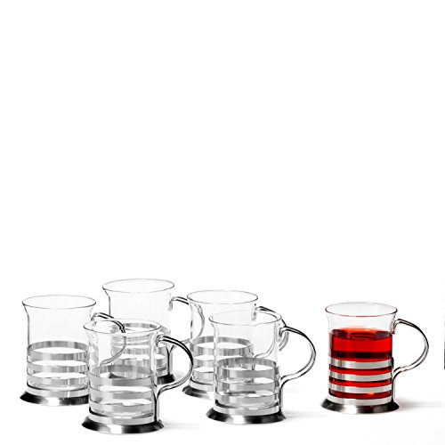 Leonardo Balance Tee-Glas, Tee-Tasse aus Glas inklusive Edelstahl-Halter, handgefertigte Tee-Gläser, 6er Set, 220 ml, 017588