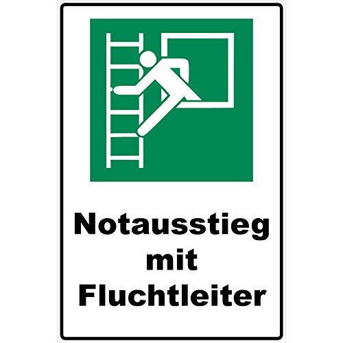 Schild Notausstieg mit Fluchtleiter Schild Rettungszeichen grün 30 x 20 x 0,3 cm Hartschaumplatte