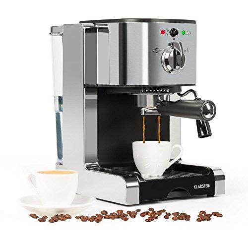 Klarstein Passionata Espressomaschine - 1,25 Liter Siebträgermaschine, Siebträger Kaffeemaschine mit automatischem Druckablass, inkl. Milchschaum Düse für Zubereitung von Cappuccino, 15 Bar, silber