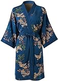 Ledamon Damen Kimono Kurz Robe für Frauen - Pocket Floral Bademantel Nachthemd (Dunkelblau)