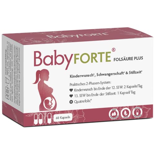 BABYFORTE® Folsäure Plus Quatrefolic® - 13 Kinderwunsch & Schwangerschaft Vitamine - 100% vegan - 60 Kapseln - Magnesium, Jod, Vitamin B6 & B12