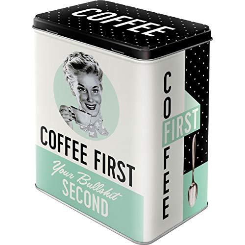 Nostalgic-Art Retro Vorratsdose L, Say it 50's – Coffee First – Geschenk-Idee für Nostalgie-Fans, Große Kaffee-Dose aus Blech, Vintage-Design, 3 l