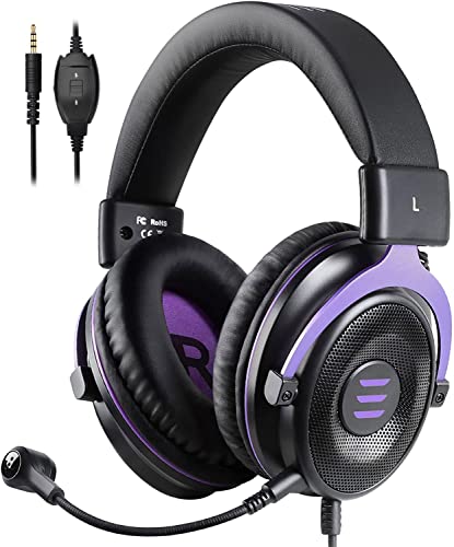 EKSA E900 PC Gaming Headset mit Mikrofon, PS4 Gaming Kopfhörer mit Kabel, Abnehmbarem Noise Cancelling Mic & 3.5mm Bass Surround Sound, PS5 Gamer Headphones für Xbox One, Switch, Laptop - Lila