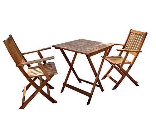 Junado 3 TLG. Gartengruppe Chile, 1 Tisch + 2 Stühle, klappbar, Akazienholz massiv, geölt, Gartenmöbel für Balkon und Terrasse