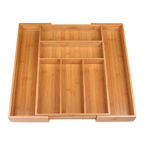 Schramm® Besteckkasten aus Bambus für Schubladen größenverstellbar 30-48x46x5 cm Schubfacheinlage Schubladeneinsatz 5-7 Fächer Besteckeinsatz Küchenorganizer