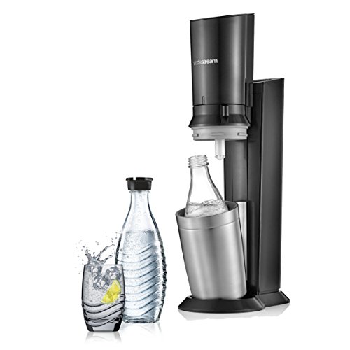 SodaStream Crystal 2.0, mit spülmaschinenfester Glasflasche für Ihr Sodawasser inkl. 1 Zylinder und 1 Glaskaraffe 0,6l Farbe: Titan/Silber, Gebürsteter Stahl, 130 cm