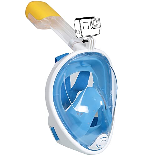 Tauchmaske Vollgesichtsmaske für Erwachsene und Kinder, Tauchermaske Vollmaske mit Schnorchel, 180° Anti-Fog Schnorchelmaske Vollmaske (L/XL) (Blau)