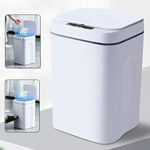Mülleimer 16L Automatik IR Sensor Küchen Abfalleimer Schließer + Induktiver Dual-Mode ABS-Kunststoff Abfallbehälter Recycler für Küche Schlafzimmer Bad (weiß)