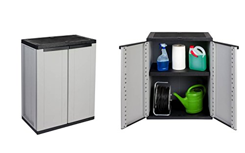 Kreher Vorteilspack : 2 Stück Kunststoffschrank, Balkonschrank in Grau mit abschließbaren Türen. Maße pro Schrank: 68 x 37,5 x 85 cm.