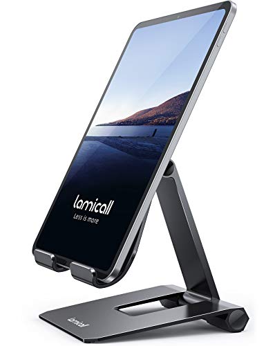 Lamicall Tablet Ständer, Verstellbare Tablet Halterung - Faltbarer Halter, Stand Dock für 2020 iPad Pro 9.7, 10.5, 12.9, iPad Air Mini 2 3 4, Switch, Tab, iPhone, und Tablet mit 4.7-13 Zoll - Schwarz