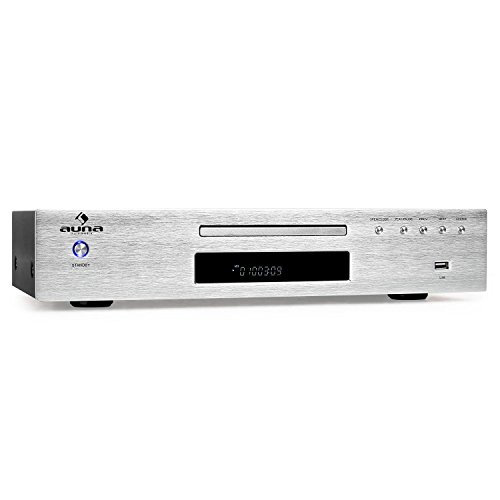 auna AV2-CD509 CD Player HiFi - CD Player mit USB, CD Spieler mit 40 Senderspeicher, optischer Ausgang, koaxialer Ausgang, Line-Ausgang, Fernbedienung, Silber