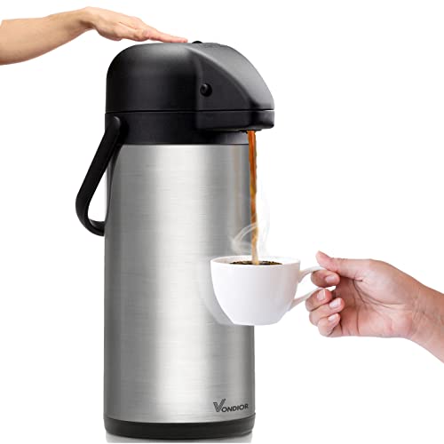 Airpot Kaffeespender mit Pumpe, isolierte Edelstahl-Kaffeekaraffe (2,5 oz.) – Thermo-Getränkespender – Thermos-Urne für heißes / kaltes Wasser, Party-Schoko-Getränke
