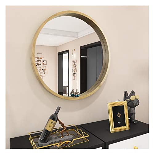 AUFHELLEN Rund Spiegel mit Rahmen aus Holz Groß Wandspiegel aus Glas in Oak 61cm Schminkspiegel für Bad-, Schlaf-, Ankleide- oder Wohnzimmer