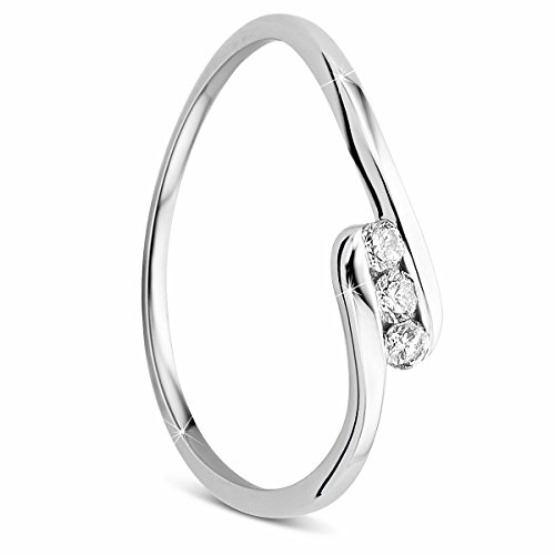 Orovi Damen-Ring Memoire Hochzeitsring Weißgold 9 Karat (375) 3 Brillianten 0.09 carat Verlobungsring Diamantring