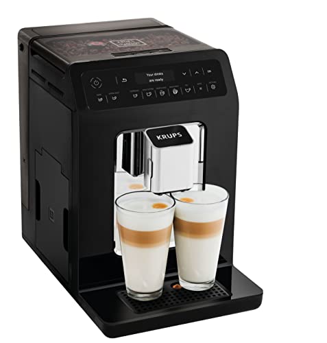 Krups EA8908 Evidence Kaffeevollautomat, OLED-Display Barista Quattro Force Technologie, 12 Kaffee-Variationen, 3 Tee-Variationen, One-Touch-Cappuccino Funktion, 2-Tassen Funktion, Schwarz-Chrome