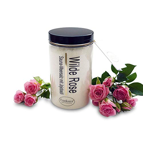 Sauna Salz Peeling – Wilde Rose 400g - Meersalz m. Jojobaöl Vitamin E Body Scrub – Dusch- und Körperpeeling für alle Hauttypen – vegan – ohne Parabene