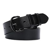 JasGood Damen Ledergürtel für Jeans Hosen Kleider Schwarzer Damen Gürtel mit Dornschließe, Schwarz, 110cm