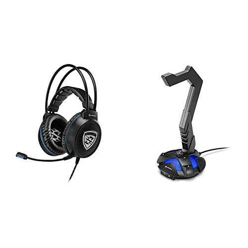 Sharkoon Skiller SGH1 Stereo Gaming Headset (für PC, PS4, 50-mm-Lautsprecher, Extra-Große Ohrpolster, Gefederte Kopfbandaufhängung) schwarz & X-Rest 7.1 Surround Sound kopfhörer Ständer schwarz
