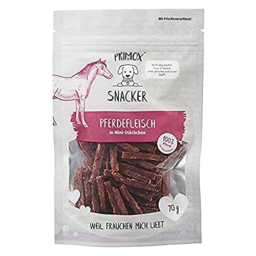 Primox SNACKER Pferdefleisch in Mini Stückchen - getreidefreier Fleisch-Snack/Leckerli für Hunde - ideal für's Training, 1er Pack (1 x 0.07 kilograms)