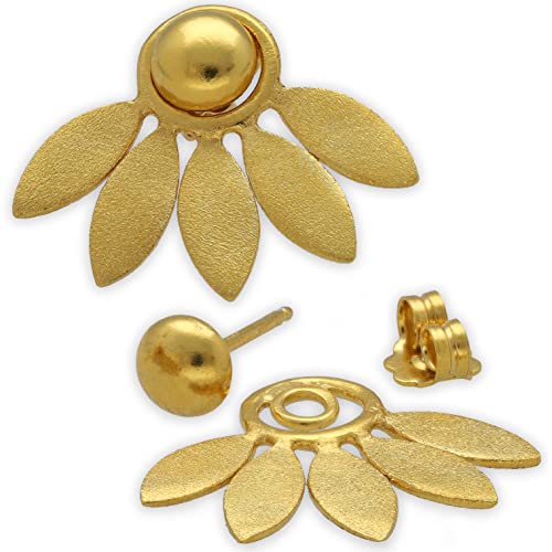 Handmade geschenk für sie Gold Sterlingsilber Ohrjacke Blumenohrringe, Statement-Minimalohrringe, Ohrringe vorne und hinten, ungewöhnliche Ohrstecker für Frauen,Blumenschmuck