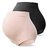 SUNNYBUY Damen Umstandsmode Hohe Taille Unterwäsche Schwangerschaft Nahtlos Weich Hipster Panties Over Bump, Schwarz Beige-2er Pack, L