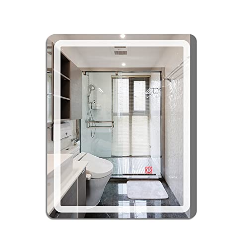 Runder Badezimmerspiegel mit LED-Licht, quadratischer Hintergrundbeleuchtung, beschlagfreier Spiegel, 3 Lichter, LED, dimmbar, Touch-Taste (quadratisch 60 x 60)