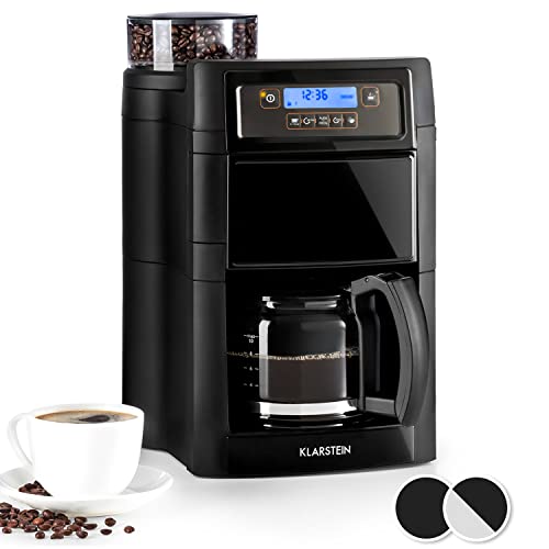 Klarstein 1,25L Kaffeemaschine mit Mahlwerk & Timer, Kaffeemaschine Filtermaschine mit Aktivkohlefilter, 1000W Filter Kaffeemaschine Groß für 10 Tassen Kaffee, Filterkaffeemaschine mit 5 Mahlstufen