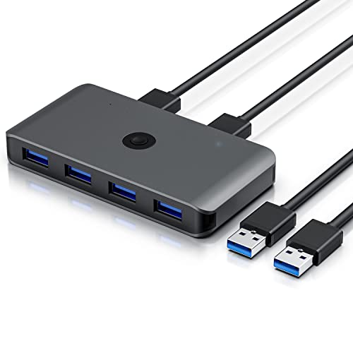 CSL - USB 3.2 Gen1 KVM Switch Umschalter - 4 Port Eingang – 2 Port Ausgang für 2 PCs - 5 Gbit/s – inkl. 2x USB Kabel – für Drucker Scanner Festplatten Tastatur Maus Headset etc. - Aluminiumgehäuse