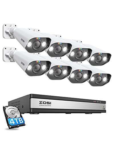 ZOSI 5MP Überwachungskamera Aussen Set, Audio Videoüberwachung mit 16CH 4TB HDD NVR und 8X 5MP PoE IP Outdoor Kamera für 24/7 Aufzeichnung und Überwachung