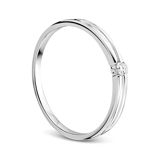 Orovi Ring für Damen Schmuck Weißgold 9 Karat/ 375 Gold Diamant Solitär VerlobungsRing mit Diamant Brillant 0.05 ct