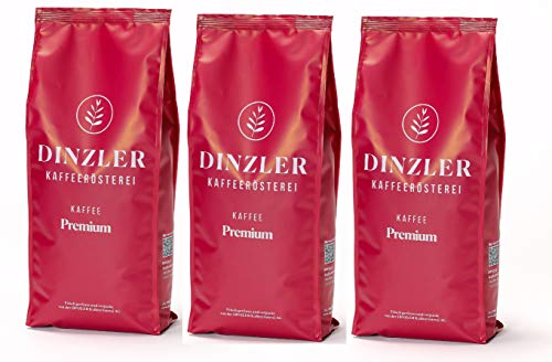 Dinzler Kaffeerösterei - Kaffee Premium - Kaffee | ganze Kaffeebohnen | kräftige Frühstückskaffee | wenig Säure | 3kg ganze Bohne SPARSET | Ideal geeignet für Vollautomaten | Hervorragendes Aroma