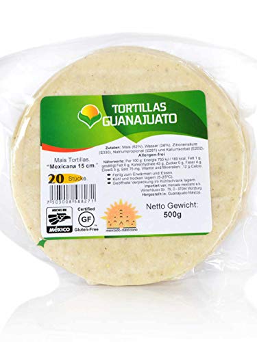 Weiße Maistortillas Mexicana Guanajuato glutenfrei, 15cm, 20 Stück (500gr.)