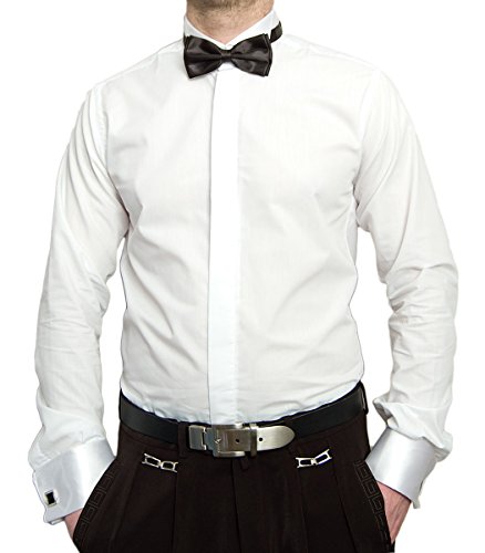 Pierre Martin Smokinghemd Weiß mit Schwarzer Fliege Herren Hemd für Manschettenknöpfe mit Smoking Kragen Größe L 41