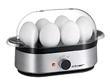 Cloer 6099 Eierkocher mit akustischer Fertigmeldung, 400 W, für 6, Einsätze für pochierte Eier, antihaftbeschichtete Heizplatte, Aluminiumgehäuse, Aluminum, Edelstahl
