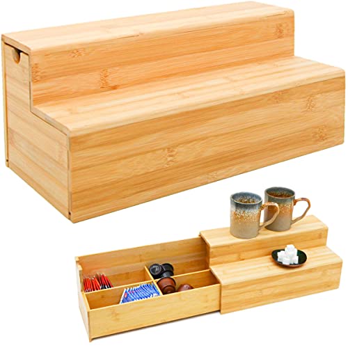 DuneDesign Bambus Box für Kaffee und Tee - 36x17x16 Kaffeekapsel Organizer Holz Teebox mit Schublade