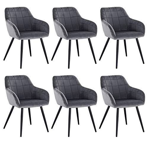 WOLTU 6 x Esszimmerstühle 6er Set Esszimmerstuhl Küchenstuhl Polsterstuhl Design Stuhl mit Armlehne, mit Sitzfläche aus Samt, Gestell aus Metall, Dunkelgrau, BH93dgr-6