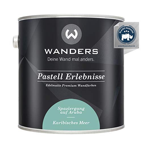 Wanders24® Pastell Erlebnisse (2,5 Liter, Karibisches Meer) edelmatte Wandfarbe - Feine Farben - in 40 Farbtönen - Wandfarbe Grau - Made in Germany