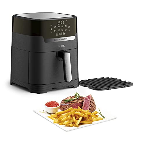 Tefal EY5058 Easy Fry & Grill Heißluftfritteuse | 2-in-1 Technologie (Air Fryer und Grill) | Digitales Display | 4,2 Liter für 6 Portionen | 8 Kochprogramme | energiesparend | ohne Öl | Schwarz, XL