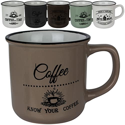 Kaffeetassen Bistro Retro Design 6 Stück Kaffee Cappuccino Tassen Keramik Kaffeebecher Henkeltassen Set