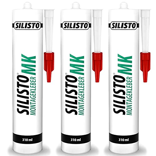 SILISTO Montagekleber MK 3 x 310 ml, Farbe Natur Weiss, Baukleber mit starker Anfangshaftung, Kraftkleber für saugende Materialien, Kleber für innen & außen