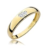 MARKO Damen-Goldring mit Herzen, verziert mit 0,02 Karat Diamanten | 14 Karat Gold (585) | Goldring mit Box | Goldring für Frauen (Gelbgold, 56 (17.8))