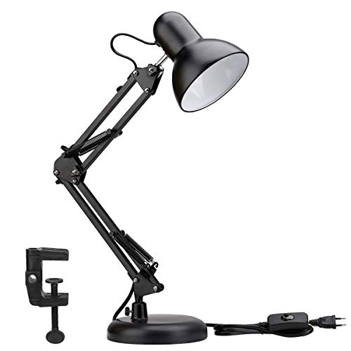 Lepro Schreibtischlampe Retro, 2 in 1 Standbare und Klemmbare Tischlampe E27, LED Leselampe Nachttischlampe Verstellbare, Tischleuchte mit Lampenschirm, Tageslichtlampe Schreibtisch leuchte, Schwarz