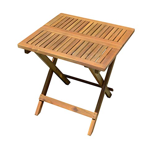 Spetebo Akazie Gartentisch - 50x50 cm - Klapptisch im Teak Look - Bistrotisch Biergarten Tisch Holztisch klappbar