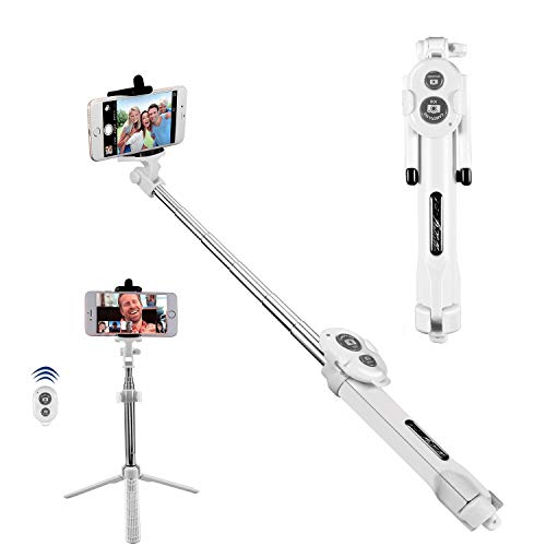 Alfort Bluetooth Selfie Stick, Selfie Stab Stativ mit Bluetooth Fernbedienung Mini Selfie-Stange für iPhone Samsung Huawei Xiaomi Redmi LG Sony usw iOS und Android Smartphone bis 5.5 Zoll (Weiß)