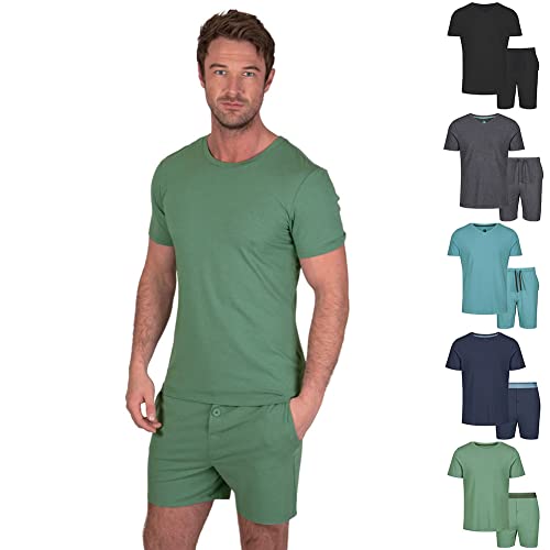 Light & Shade Pyjama-Set aus Modal mit Rundhalsausschnitt und kurzen Unterteilen für Herren, Grün, M