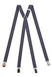Olata klassische schmale Hosenträger X-Form mit überkreuzten Riemen und Metallclips – 2 cm. Blau
