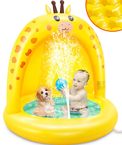 lenbest Babypool - Giraffe Baby Splash Pool mit verdickender Überdachung und extra weichem Blasenboden - aufblasbarer Babypool mit Wasserspaß Sommer Indoor Outdoor Gartenstrand für Kinder