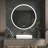 Furduzz 600mm Runder Spiegel mit Beleuchtung,Wandmontierter Badezimmerspiegel mit Sensor Touch Schalter, Dimmbar, 3 Farben, Antibeschlag, Intelligente Speicherfunktion